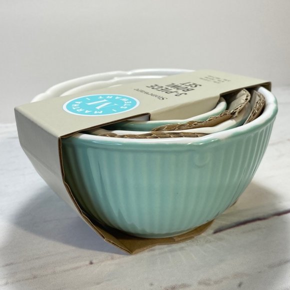 Martha Stewart Stonewear Nesting Mini Bowls Set of 3 Jade Green Color New - Picture 2 of 4